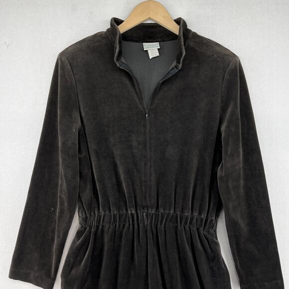 VERMONT COUNTRY STORE Jumpsuit Womens L Velour Cotton Elastic Waist Black Vtg - Picture 3 of 16